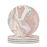 Modern Rose Gold Glitter Coral Gray Pastel Marble Drink Absorbent Coaster,Cool Ceramic Drink Coaster...