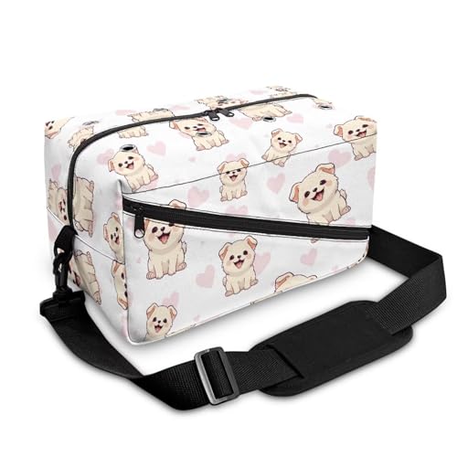 Image of Drnuikhe Cute Puppy Print Crochet Bag Kitting Bag for Yarn Storage Crochet Bag Knitting Bag Yarn Storage with Shoulder Strap for Crochet Hooks Skein