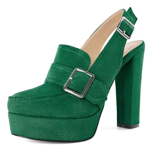 Image of Women's High Heel Loafers Platform Pumps Round Toe Heels Chunky Heel Pumps Stylish Comfortable 4.8 Inch Slingback Heels