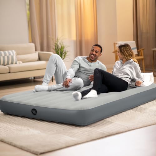 Image of Intex: Dura-Beam Airbed - Queen, Grey - 10 inch Single-High Inflatable Mattress, Fiber-Tech Construction, Velvety Sleep Surface, 80x60, 2 Person, 64103FL
