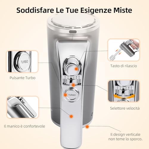 Aigostar Sbattitore Elettrico, Fruste Elettriche Professionale, 400W, 5 Velocità + Turbo, Una Staffa Portaoggetti, 2 Fruste E 2 Ganci, Perfetto Per Pizze E Dolci. Adela - 9