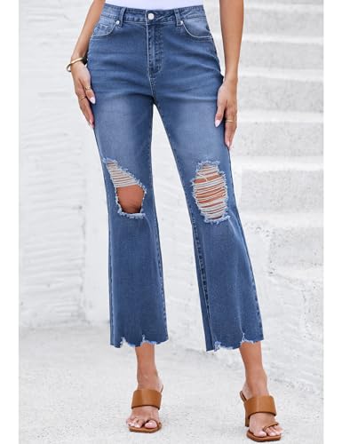 luvamia Wide Leg Jeans for Women Trendy High Waisted Flare Ripped Cropped Jeans Stretchy Distressed Denim Pants Raw Hem2