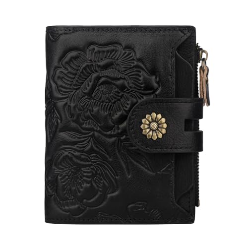 Image of Womens Wallet,RFID Blocking Leather Wallet Womens Bifold Card Holder Small Compact Wallet for Women with Removable ID Window(yhblack)