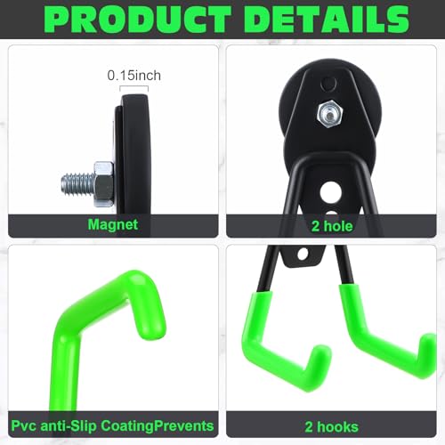 Image of Landhoow 10 Pcs Large Magnetic Hooks Heavy Duty Garage Magnet Hooks Strong Storage Utility Magnetic Hangers with Anti Slip Rubber Coating for Indoor and Outdoor Hanging (Green)