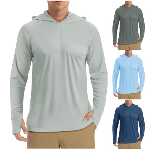 Mens Sun Protection Hoodie Shirt UPF 50 Long Sleeve Uv SPF T-Shirts Fishing, Camping, Hiking Clothes Tops