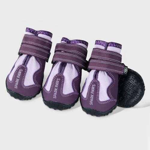 Image of Spark Paws 365 Dog Shoes - All-Weather Paw Protection | Winter Snow Boots & Summer Hot Pavement Booties for Dogs | All-Terrain, Water-Resistant, Purple - Size 7
