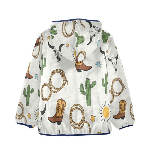 Western Themed Pattern Boot Toddler Fleece Jacket Girl Boys Hooded Fleece Jacket Coat Warm Outwear Zip-up 3-10T2