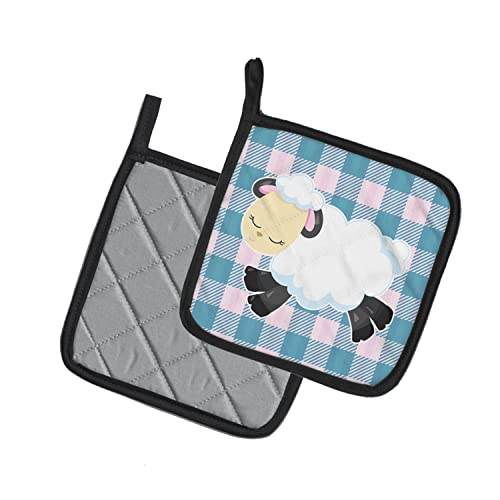 Caroline's Treasures Bb6874Pthd Sheep On Blue Gingham Pair Of Pot Holders, Kitchen Heat Resistant Pot Holders Sets Oven Hot Pads For Cooking Baking Bbq, #TOP1