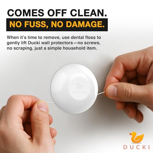Image of Ducki Plastic Door Stopper Wall Protector (4 Pack) - Quiet, Shock Absorbent Gel - Adhesive Reusable Bumper Protector, Wall Shield and Silencer (Clear, Standard)
