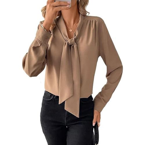 SHEKINI Chemisier de Travail Élégant avec Nœud et Col à Manches Longues Chemisier de Bureau Vintage Business Casual