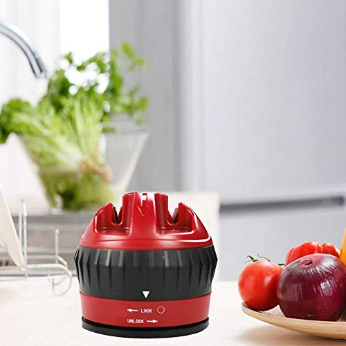 Mini aiguiseur de couteaux de cuisine en deux étapes avec ventouse - Mains libres - Excellente qualité - Noir et rouge - DREO Cover