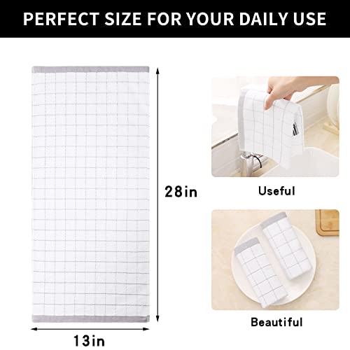 Image of Homaxy 100% Cotton Terry Kitchen Towels, 4 Pack, White and Light Grey