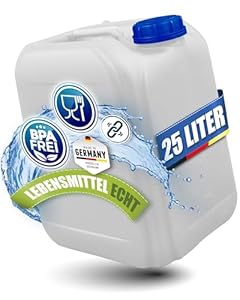 Kosmetex 25L Wasserkanister, BPA frei & lebensmittelecht, Wasser Kanister 25 Liter für Camping, Garten, Gewerbe & Haushalt, Robust Made in Germany