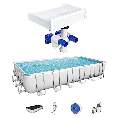 Bestway 7 Colored LED Waterfall Cascade Accessory Attachment & Power Steel 24' x 12' x 52" Rectangular Outdoor Above Ground Swimming Pool Set