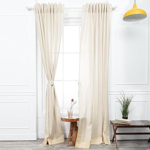 D'Moksha Homes Cream Hemp Curtain 84 Inches Long - 52 x 84 Inch 1 Panel Light Filtering Rod Pocket Curtain with Back Tab Hang - 100% Pure Hemp Linen Window Treatment for Living Room, Bedroom