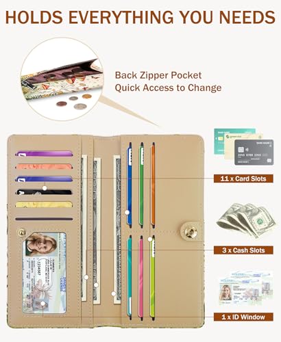 Image of Immaturus Mushroom Womens Wallet, Slim Thin RFID Blocking Card Wallets, Bifold PU Leather Credit Card Holder Organizer, Cute Cash Clutch Long Billfold with Zipper Coin Pocket Ladies Girls Gift
