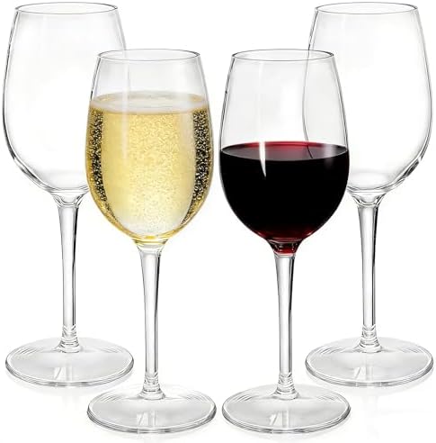 ZEAYEA 4 Pack Unbreakable Stemmed Wine Glasses, 12 oz Plastic Red Wine Glasses, Reusable Champagne Glasses, Outdoor Wine Goblets, BPA-Free Drink Glasses for Party Holiday Wedding Picnic