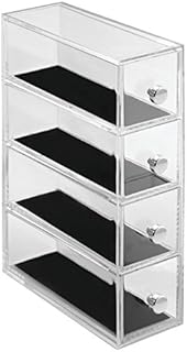 iDesign 38180 Clarity Jewellery Vanity Storage Tower, Plastic Jewellery Organiser with 4 Drawers, Clear