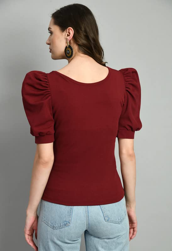 Image of IUGA Plain Round Neck Cotton Knit Regular Top for Women (115 Black)