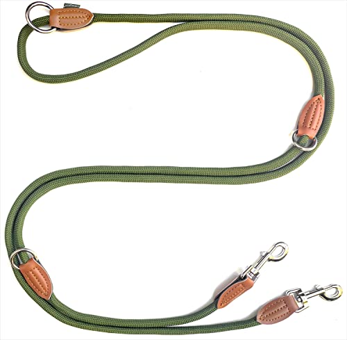 Leisegrün Hundeleine große Hunde | Führleine 3m verstellbar mit 2 Karabiner | 3 Meter lang x 1,1 cm | Nur 300 g | Modell Devon | Olivgrün Cover