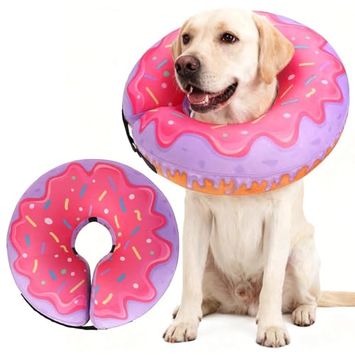 Image of EXPAWLORER Large Widen Soft Dog Cone Collar - Inflatable Dog Neck Donut Collar Alternative After Surgery to Stop Licking, Adjustable Protective Recovery E Collar(Purple L)