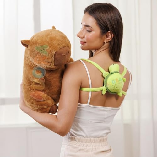 Image of ADORA Capybara with turtle soft toy - 40 cm (Brown) Cute and Cuddly Brown Plush Stuffed Animal for Babies, Kids Lovable Fluffy Capybara Plushies Realistic Design Stuffed Doll Snot-Pulling Fun for Kids
