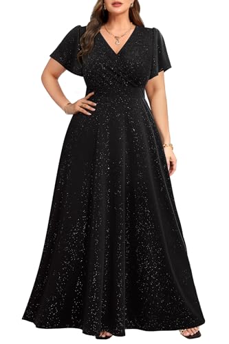 Plus Size Formal Dresses Black Women Wedding Guest Evening Gowns Prom Glitter Mother Elegant Gala Long Dress with Sleeve