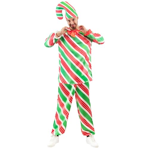 EraSpooky Costume Lutin de Noël Adulte Ensemble Rayé Bonbon Sucré