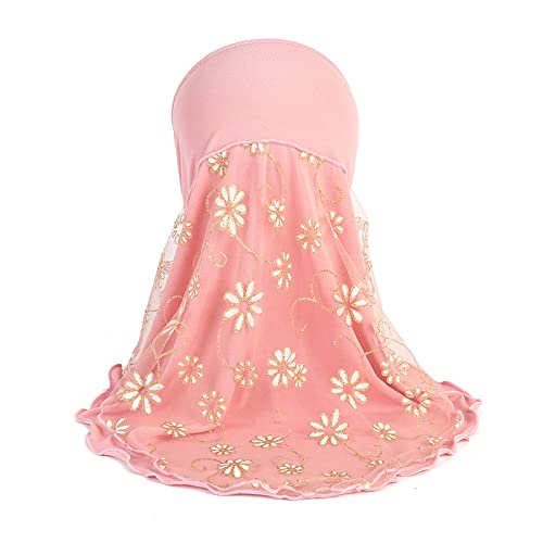 Kids Muslim Hijab Head Wrap for Little Girls Lace Flowers Headscarf Islamic Arab Shawls Turban Cap for 2-7 Years Old3