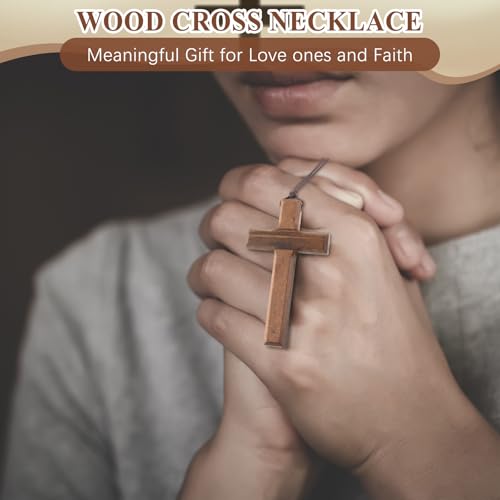 Wood Cross Necklace Bulk for Men and Women, Wooden Jesus Cross Necklace Gift, Cross for Car Mirror Hanging Pendant, 3.35 x 1.97 Inches4