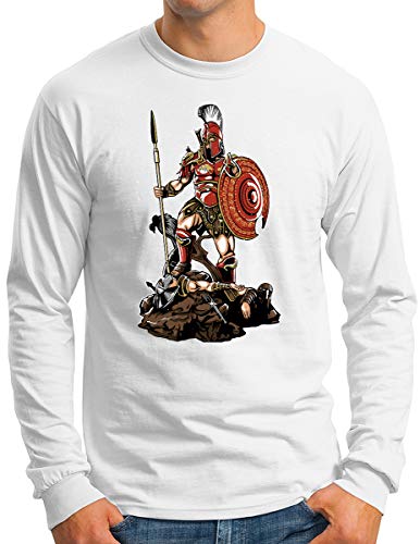 T-shirt manches longues OM3 Sparta-Fighter finition soignée vêtement blanc de la légion romaine