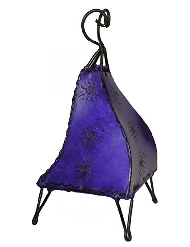 Lámpara de pie marroqui de cuero natural pintado a mano con alheña o henna, modelo Mellah Sol 40 cm Color Morado