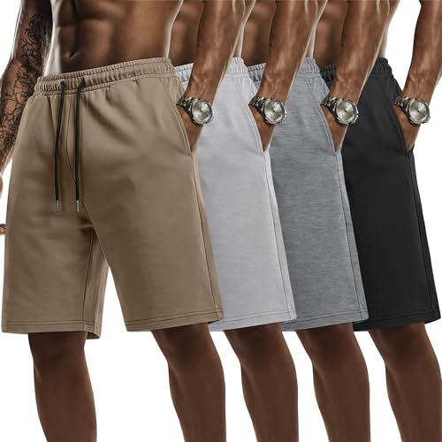 Evervibe 4 Pack Big and Tall Men's Sweat Shorts Athletic Plus Size Shorts with Pockets 9" Drawstring Casual Baggy SweatShorts(XX-Large,Khaki, White Heather, Light Mixed Gray, Black) by Evervibe - Used condition - US$23.13