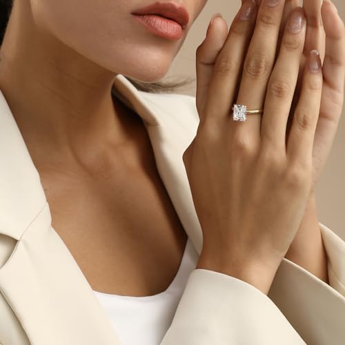 Engagement Rings for Women 14K Gold Plated Rectangle Cubic Zirconia Ring Dainty Gold Promise Ring Wedding Band Rings for Women Trendy Gold Jewelry2