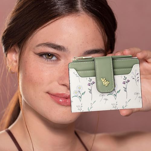 Image of Farcauo Womens Wallet with RFID Blocking Cute Small Wallets for Women Thin Green Women's Wallet Kawaii Flower Card Wallets for Women Ladies