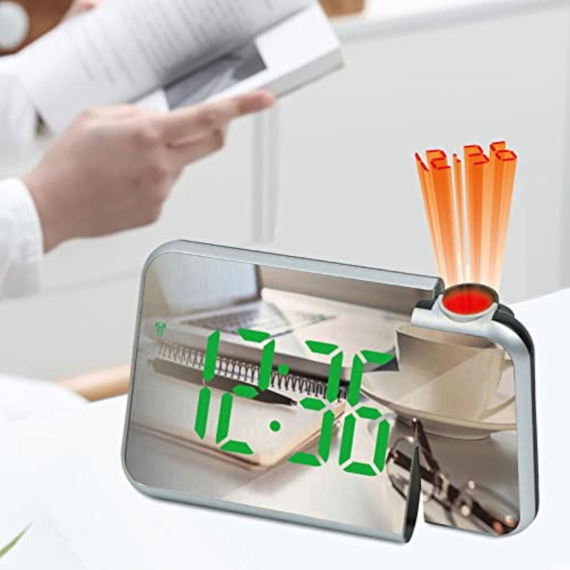 Large Display Projector Alarm Clock with Black Green Display
