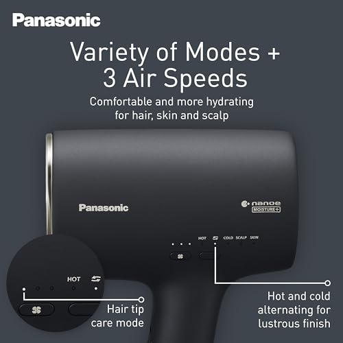 Panasonic EH-NA0J-N895 Hairdryer with Diffuser, Nanoe Moisture+ and Mineral Technology, Intelligent Heat Sensing, Styling Nozzle, Hot & Cold Alternating Mode, Black & Champagne Gold - Image 7