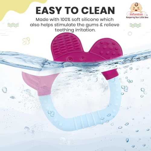 Image of Infantso Non-Toxic Food-Grade Silicone Baby Teether, BPA-Free for Pain-Relief Easy Teething, for 2+ Months Babies (Ring Blue)