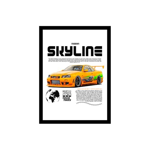 Image of BLINKART Nissan & Toyota Skyline & Supra Framed Posters Gift Items Boys Room Wall Decoration Bedroom Office Studio Synthetic Wood Frame & Acrylic Glass Ready to Hang - 12x8 Inch, (A4 Size) - CAR-267