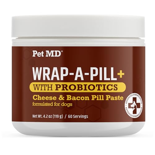 Pet MD Wrap-A-Pill with Dog Probiotics - Pill Wrap for Dogs Medicine - Easy-to-Use Paste to Hide Capsules, Create Pockets and Treats for Dogs - Cheese & Bacon (4.2oz)