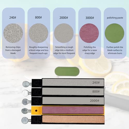 CWOVRS Knife Sharpening System, Precision Knife Sharpener, Fix Angle Knife Sharpening Kit Pro Chef Blade Grinder for Camping, Kitchen, Workshop - 3 Diamond+1 Water Stone+ 1 Leather Strop (NO Oil) - Image 5