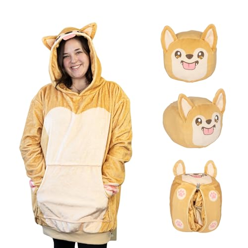 Image of Wearable Blanket Hoodie, 2-in-1 Oversized Hoodie Blanket Pillow, Long Sleeve Sweatshirt Pocket, Cozy Gift for Men and Women - Toast the Corgi