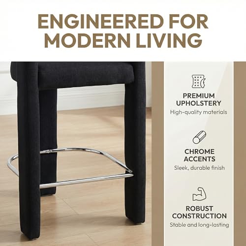 Image of HNY Modern Barrel Bar Stools Set of 4, 26 Inch Upholstered Velvet Counter Height Barstools with Open Back and Armrests, for Kitchen Island, Home Bar, Dining Room, No Assembly, Black