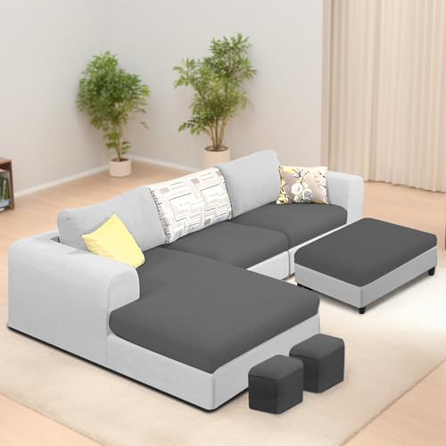 Image of Koza LHS 4 Seater L Shape Sofa Set with Center Table for Living Room (Black Grey Fabric) Premium Fabric Sofa