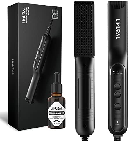 Beard Straightener, Limural PRO Heated Beard Brush for Men - Anti-Scald Hair Straightening Comb Adjustable Temperature Portable Beard Comb with Beard Oil