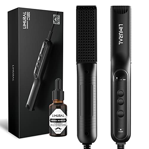 Beard Straightener, Limural Pro Heated Beard Brush For Men - Anti-Scald Hair Straightening Comb Adjustable Temperature Portable Beard Comb With Beard Oil #TOP3