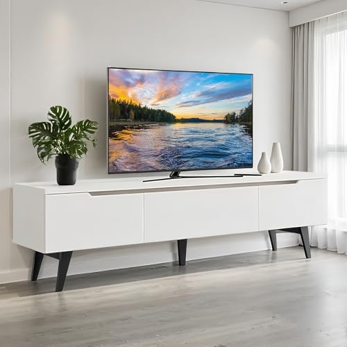 Consejos para Comprar Mueble Centro de Entretenimiento los preferidos por los clientes. 45 TRIUMPHKEY Mueble para TV Centro De Entretenimiento Blanco para TV 75/65/55 Pulgadas Escritorio Minimalista con Cajones y Armarios De Almacenamiento para Sala,Sala De Reuniones...