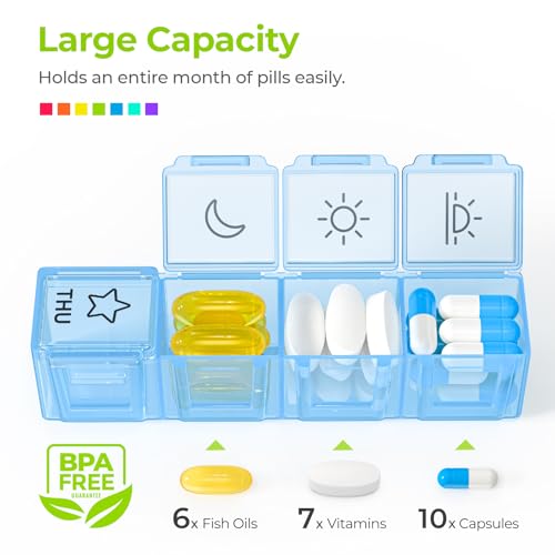 image for AUVON iMedassist Moisture-Proof Weekly Pill Organizer 4 Times a Day, L