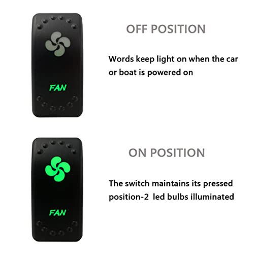 Image of Green Backlit Rocker Switch 5 Pin ON-Off Laser Etched Button Switch with Wires for Car Marine Boat UTV 20A /12V 10A /24V (Fan)