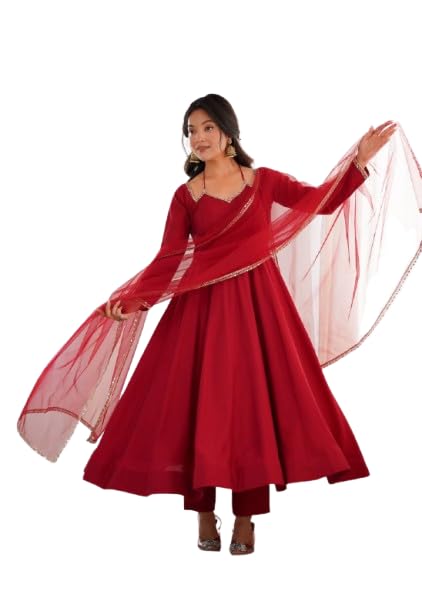 ROMANSILK Chanderi Fabric Fully Flare Anarkali,with Pant, DUPPTA Set-image-22